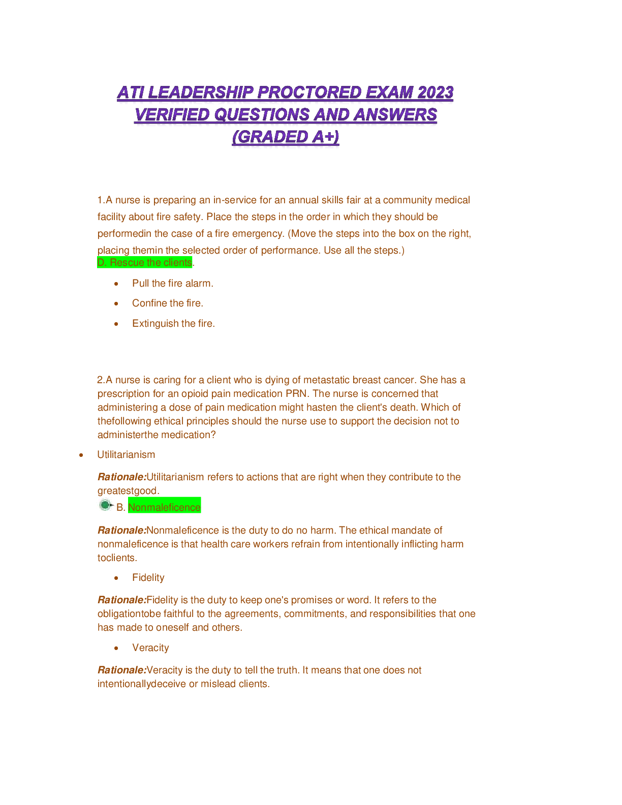 Preview image for ATI LEADERSHIP PROCTORED EXAM 2023 VERIFIED QUESTIONS AND ANSWERS (GRADED A+)